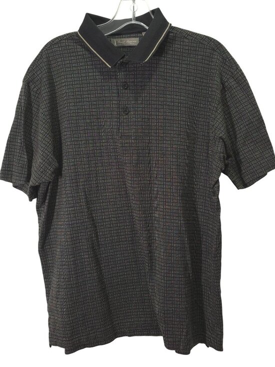 David Taylor Other - David Taylor Black Grid Polo Shirt Short Sleeve Lightweight Men's L